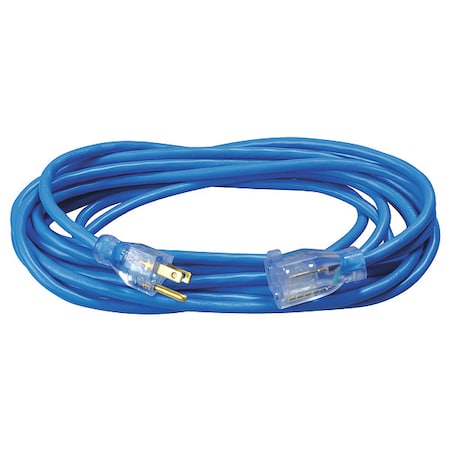 SJTW Extension Cord, 16 AWG, Outdoor, 16/3, 1 Outlets, 5-15R, Blue, PVC, 5-15P, 25 ft