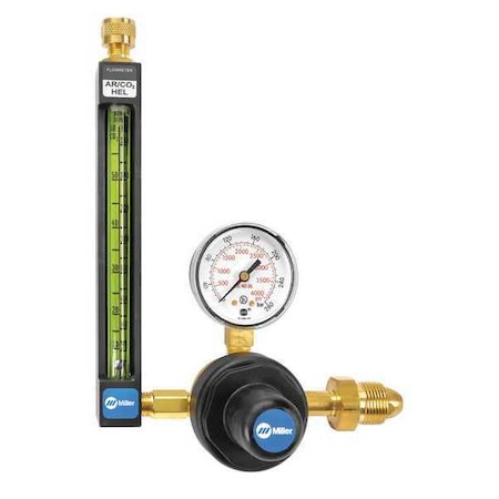 Flowmeter Regulator, Argon, Carbon Dioxide, Helium, Single Stage, 0.965"-14 Inlet, 5/8"-18 Outlet