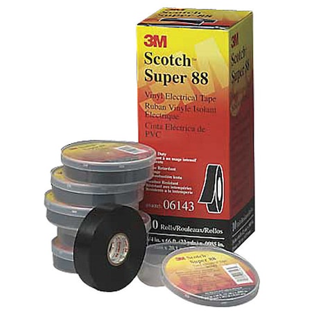 Electrical Tape, Black, 36 yd L, 2 in W, PK12
