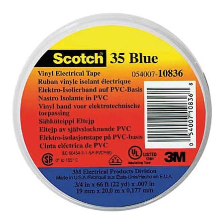 ElectricalTape,Blu,6-5/8ydL,1/2inW,PK100