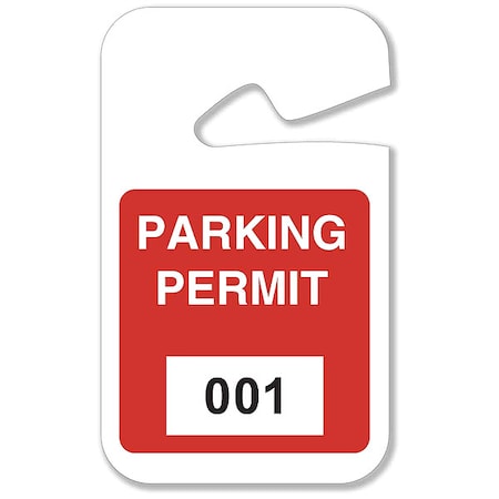 Parking Permits, Rearview, 001-100, Wht/Red