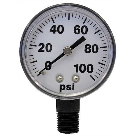 Pressure Gauge,0 to 100 psi,2In,1/4In