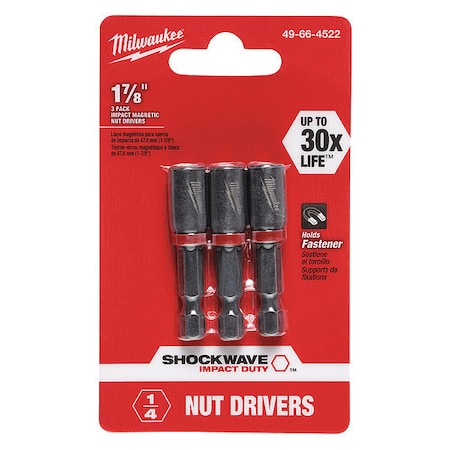 SHOCKWAVE 1-7/8" MAG NUTDRIVER 1/4",PK3