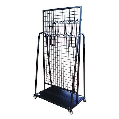 Long Handle Mobile Tool Rack, 36 in W x 72 in H x 24 in D, Steel, 240 lb Capacity, Black
