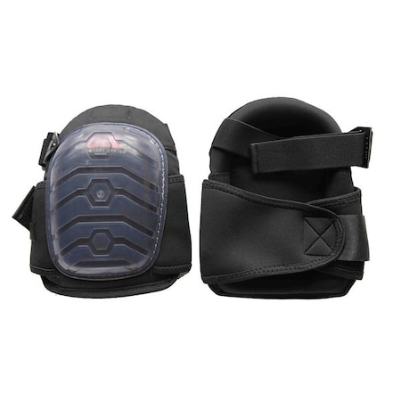 Knee Pad, Non-skid, Foam Pad, Plastic Cap, Hook-and-Loop, Quick Release Closure, 2 Straps, Black
