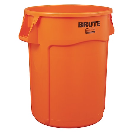 BRUTE 44 gal Round Heavy Duty Plastic Can, Orange, None, Plastic