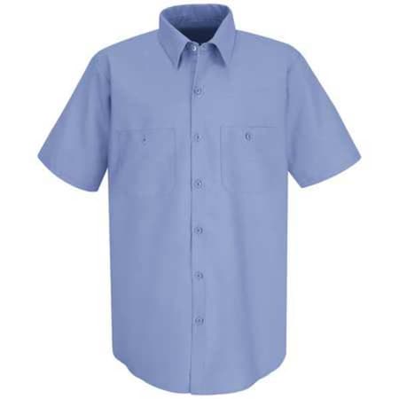 Men's Short Sleeve Industrial Work Shirt, Cotton/Polyester, Button, 2 Front Pocket(s), Light Blue