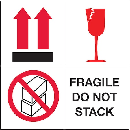 4" x 4" Adhesive Back Shipping Labels, Fragile 4 Square, Pk500