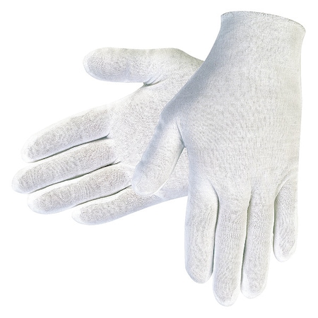 Gloves, Cotton, 9 in Length, Lightweight, White, Size L ,12 PK