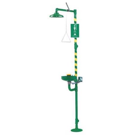 Shower with Eyewash, Floor Mount, Epoxy-Coated Galvanized Steel Pipe, 93 3/4 in H, Plastic Bowl