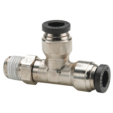 Push-Fit Tee Fitting, 1/4 in Tube Size, Brass, Silver