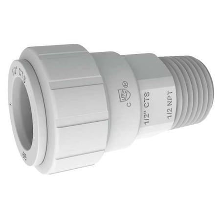 Push-Fit Adapter Fitting, 1/2 in Tube Size, Plastic, White