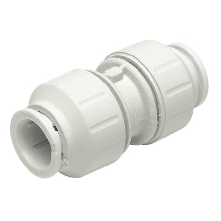 Push-Fit Coupling Fitting, 1/2 in Tube Size, Plastic, White