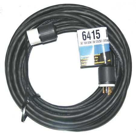 SOW Extension Cord, 10 AWG, Outdoor, 10/4, 1 Outlets, L14-30R, Black, Rubber, L14-30P, 50 ft