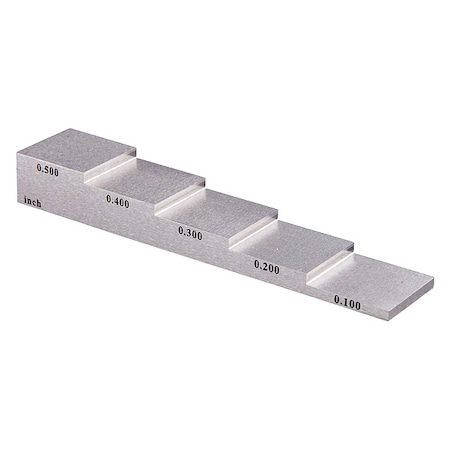 5-Step Calibration Block with imperial and metric markings for ultrasonic thickness gauges.