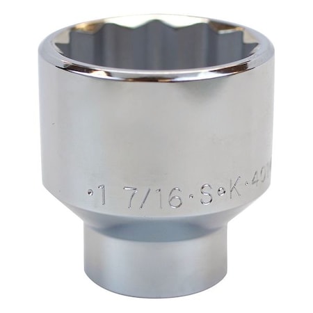 1/2 in Drive, 1-7/16" SAE, Socket, 12 Points,  Steel, Chrome, 1 7/16 in
