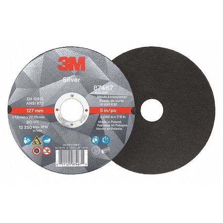 Abrasive Cut-Off Wheel, Type 1, 5 in Dia, 0.045 in Thick, 7/8 in Arbor Hole Size, Ceramic, 36 Grit