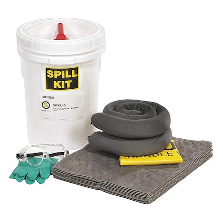 Spill Kit, 5 gal Volume Absorbed per Kit, 5 gal Capacity, Bucket, Yellow, 24