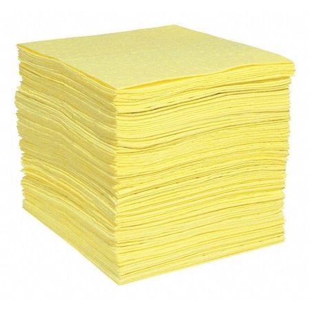 Sorbent Pad, 26 gal, 15 in x 19 in, Harsh Chemicals, Yellow, Polypropylene