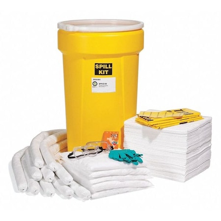 Spill Kit, 49 gal Volume Absorbed per Kit, 55 gal Capacity, Drum, Yellow, 144