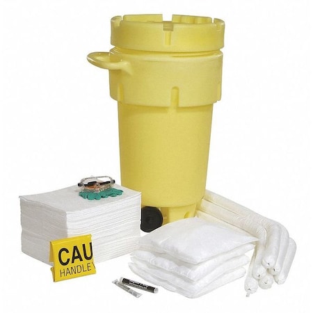 Spill Kit, 43 gal Volume Absorbed per Kit, 50 gal Capacity, Drum, Yellow, 162