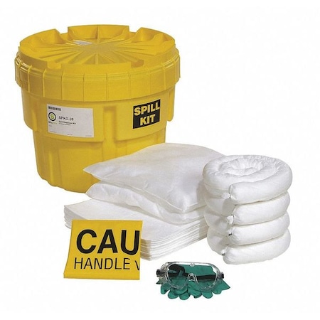 Spill Kit, 15 gal Volume Absorbed per Kit, 20 gal Capacity, Drum, Yellow, 47