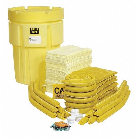 Spill Kit, 80 gal Volume Absorbed per Kit, 95 gal Capacity, Drum, Yellow, 196