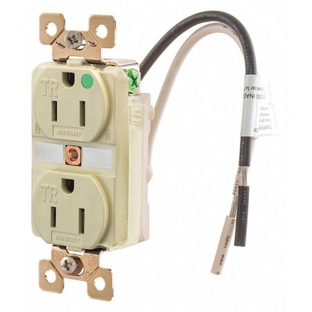 Straight Blade Receptacle, 5-15R, 15 A, 125V AC, 2 Pole, 3 Wire, Flush Mount, Grounded