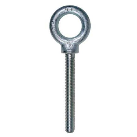 Eye Bolt Without Shoulder, 5/8"-11, 4-1/2 in Shank, 1-3/8 in ID, Steel, Zinc Plated