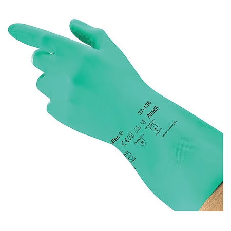 AlphaTec Chemical Resistant Gloves, Nitrile, 12 in L, 13.58 mil, Green, 7.5, 1 PR