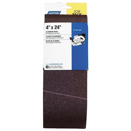 Sanding Belt, 4 in W, 24 in L, Coated, Aluminum Oxide, 80 Grit, Coarse, R255 Metalite, Brown