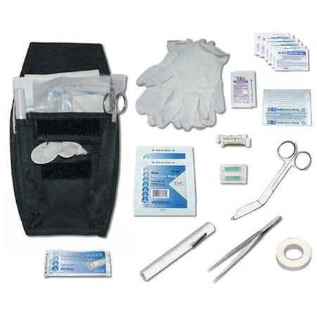 Quick Aid First Aid kit, Cordura Nylon, 6 1/4 in L, 5 in W, Black