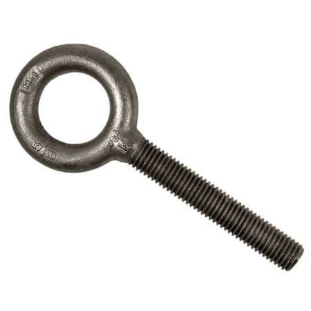 Eye Bolt Without Shoulder, 1"-8, 2-1/2 in Shank, 1-13/16 in ID, Steel, Galvanized