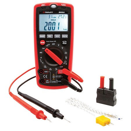 Digital Multimeter/Environmental Meter, 600 V Max DC, 0.1 V Max AC, Average, Backlit LCD