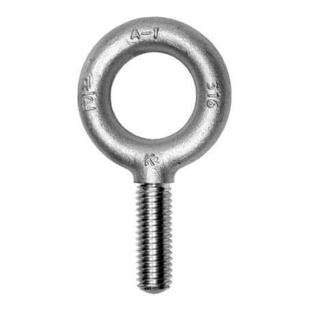 Eye Bolt Without Shoulder, 3/8"-16, 1-1/4 in Shank, 1 in ID, 316 Stainless Steel, Plain