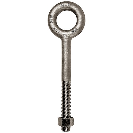 Eye Bolt Without Shoulder, 1/2"-13, 4-1/2 in Shank, 1 in ID, 316 Stainless Steel, Plain