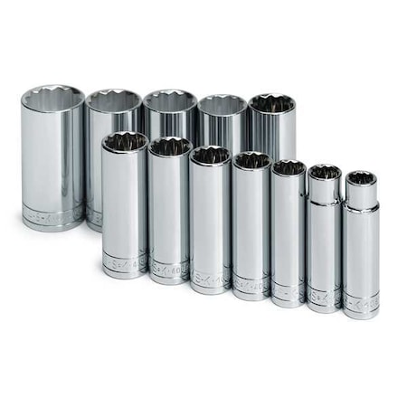 1/2" Drive Socket Set SAE 12 Pieces 1/2 in to 1 1/4 in , Chrome, Skt St, Chrm, 1/2-1 1/8 in, 12Pt