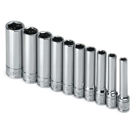 1/4" Drive Socket Set SAE 10 Pieces 3/16 in to 9/16 in , Chrome, Socket Set,1/4 in,SAE,6-Point