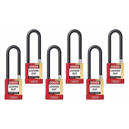 Keyed Padlock, Open, Rectangular Steel Body, Hardened Steel Shackle, 3/4 in W, 6 PK