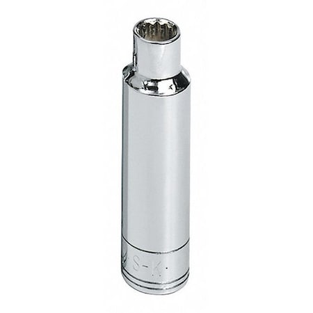 1/2 in Drive, 3/8" SAE Socket, 12 Points,  Steel, Chrome, 3/8 in