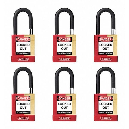 Keyed Padlock, Open, Rectangular Steel Body, Hardened Steel Shackle, 3/4 in W, 6 PK