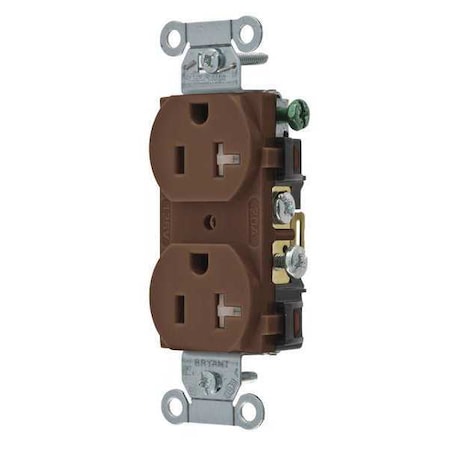 Straight Blade Receptacle, 5-20R, 20 A, 125V AC, 2 Pole, 3 Wire, Flush Mount, Grounded