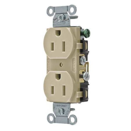 Straight Blade Receptacle, 5-15R, 15 A, 125V AC, 2 Pole, 3 Wire, Flush Mount, Grounded