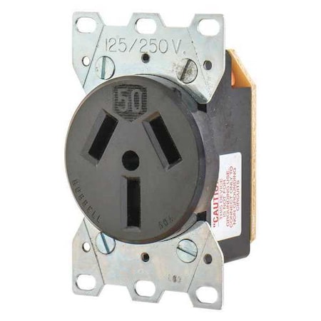 Straight Blade Receptacle, 10-50R, 50 A, 125/250V AC, 3 Pole, 3 Wire, Flush Mount, Non-Grounded