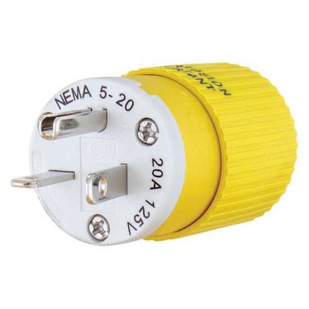 Straight Blade Plug, 5-20P, 20 A, 125V AC, 2 Pole, Screw Terminals, Grounded