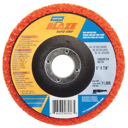 Non-Woven Depressed Center Disc, Type 27, 5 in Dia, 1 in Thick, 7/8 in Arbor Hole Size, Ceramic