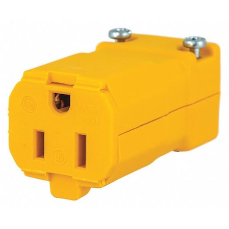 Straight Blade Connector, 5-15R, 15 A, 125V AC, 2 Pole, 3 Wire, Spring Clamp Terminals, Yellow