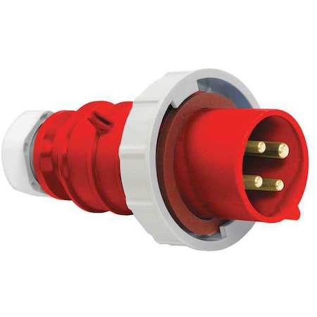 Pin & Sleeve Plug, 20 A, 480V AC, Three Phase, 3 Pole, IEC Grounding, Red, NEMA Not Rated