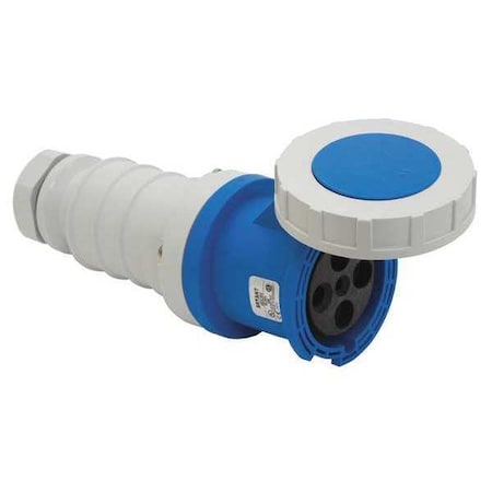 Watertight Pin & Sleeve Connector, 60 A, 250V AC, Three Phase, 3 Pole, IEC Grounding, Blue