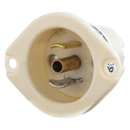 Midget Flanged Locking Inlet, 15 A, 125V AC, 2 Pole, Surface Mount, Screw Terminals, White